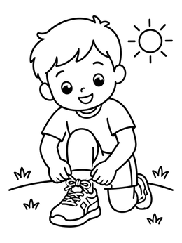 Free printable Boy Tying His Running Shoes coloring page