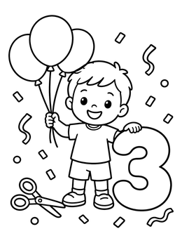 Free printable Boy Celebrating Third Birthday Upsherin coloring page