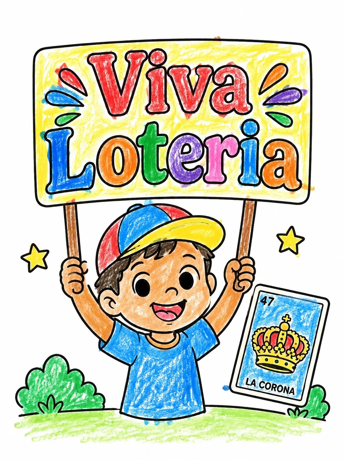 Colored example of the Boy Celebrating Viva Loteria Game coloring page