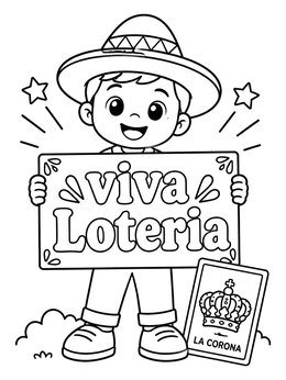 Free printable Boy Celebrating Viva Loteria Game coloring page