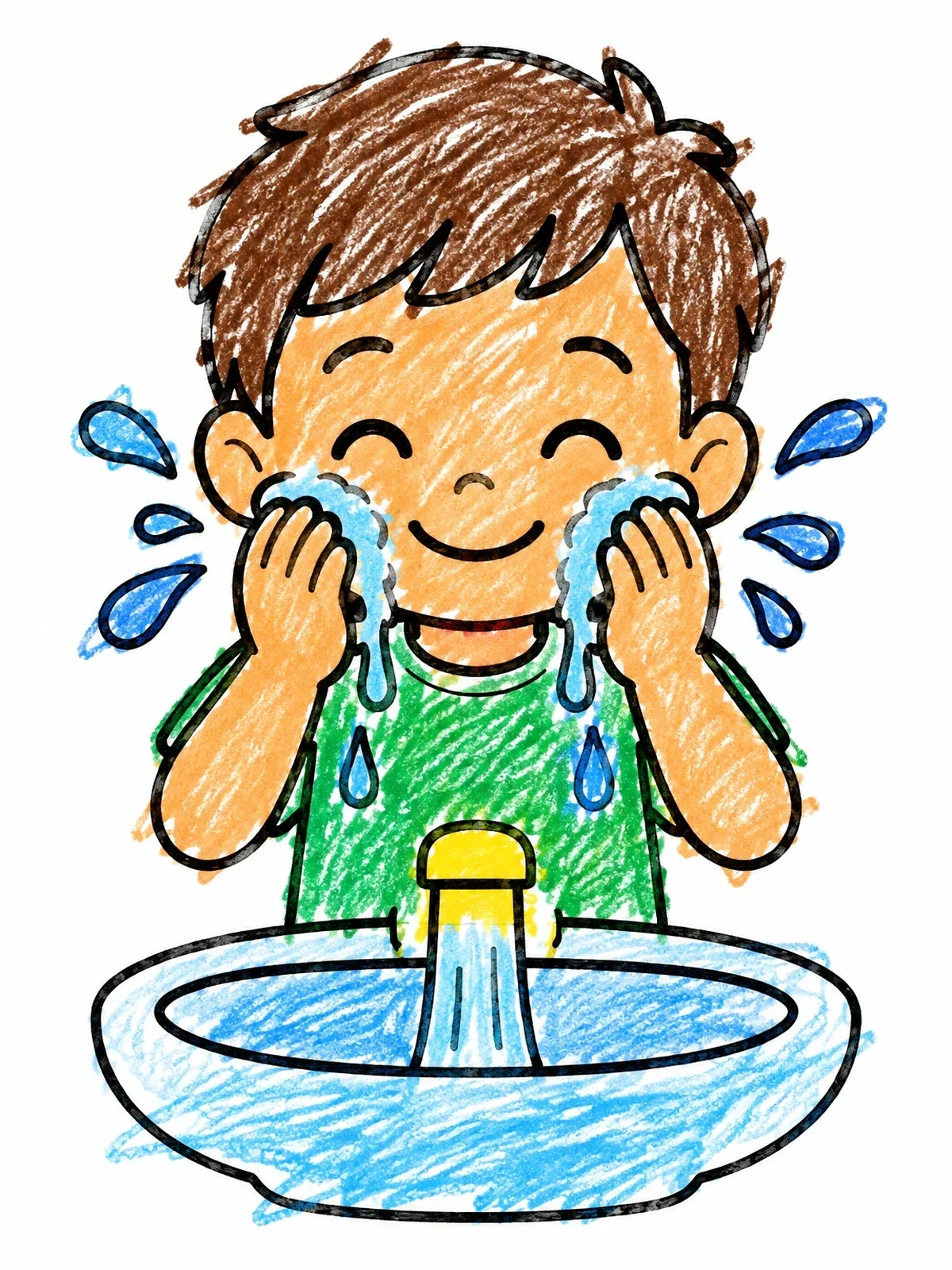 Colored example of the Boy Washing His Face coloring page