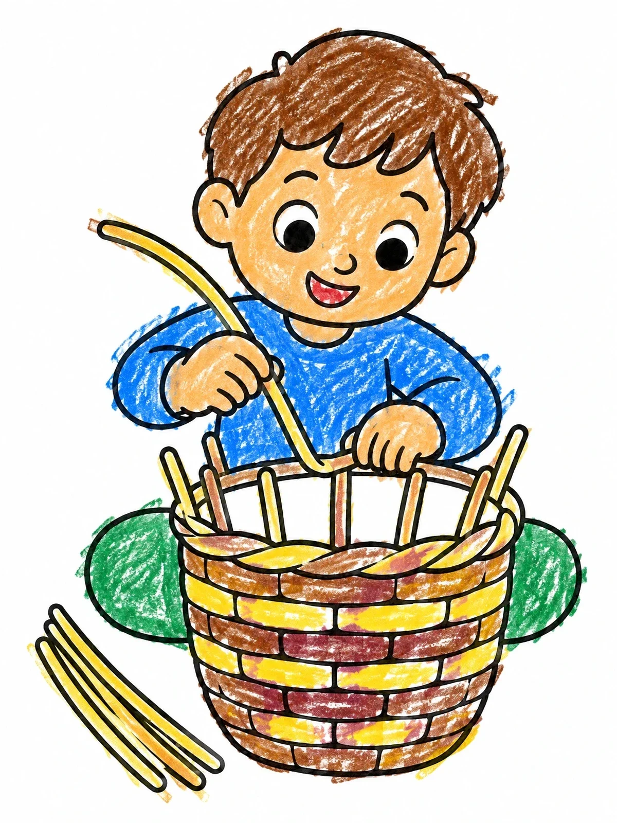 Colored example of the Boy Weaving A Wicker Basket coloring page