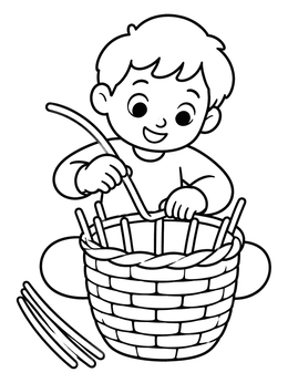 Free printable Boy Weaving A Wicker Basket coloring page
