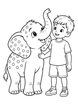 Free printable Boy With Spotted Baby Elephant coloring page