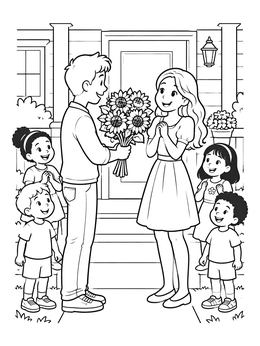 Free printable Surprise Sunflower Bouquet On The Porch coloring page
