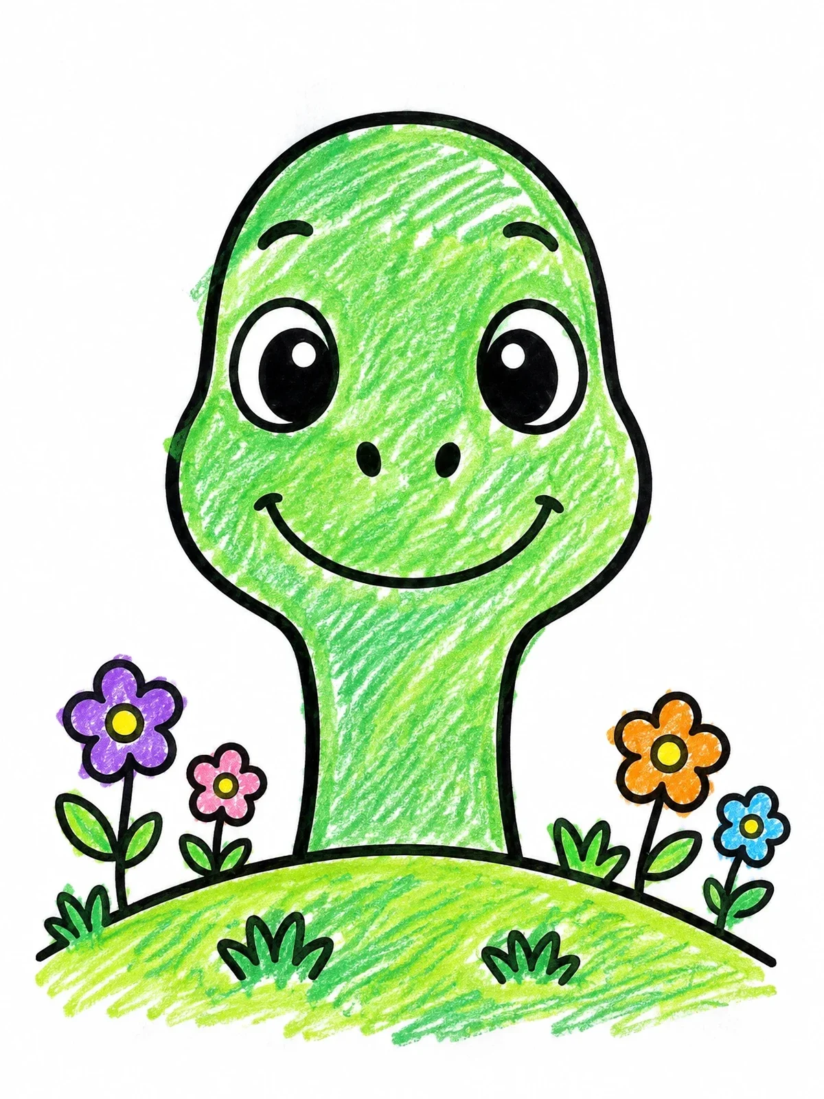 Colored example of the Cute Baby Dinosaur Behind Hill coloring page