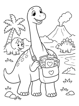 Free printable Brachiosaurus Delivering Valentine Mail coloring page