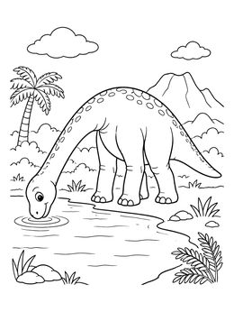 Free printable Brachiosaurus Drinking At The Lake coloring page