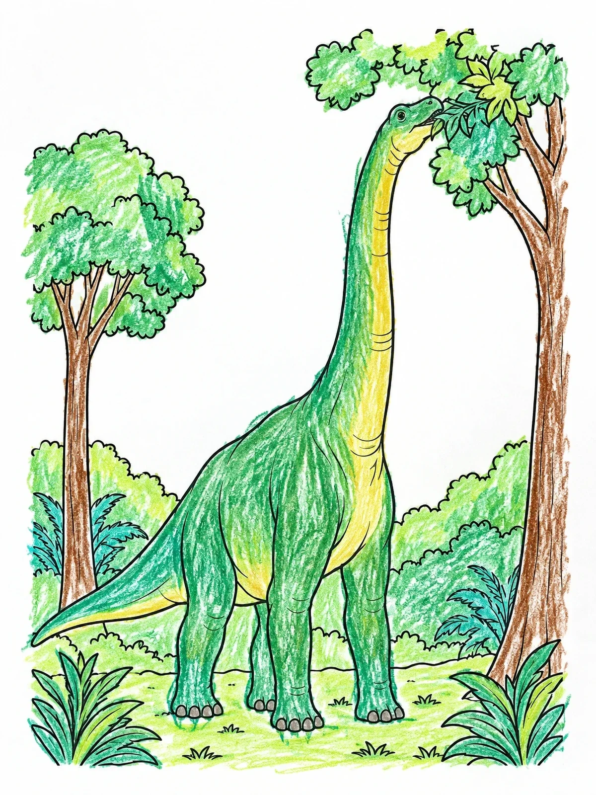 Colored example of the Brachiosaurus Reaching For Tree Leaves coloring page