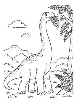 Free printable Brachiosaurus Munching On Tree Leaves coloring page