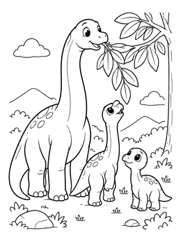 A mother and baby dinosaurs in a brachiosaurus coloring page.