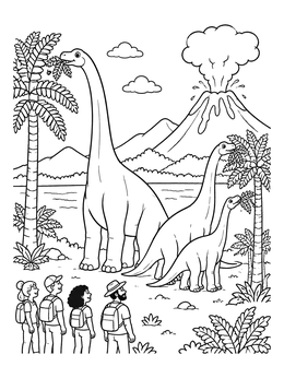 Free printable Dinosaurs And Volcano Expedition coloring page