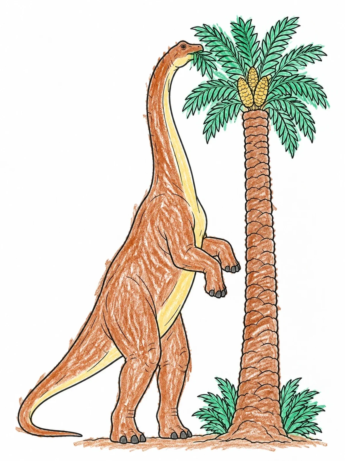Colored example of the Brachiosaurus Reaching Tall Tree Leaves coloring page