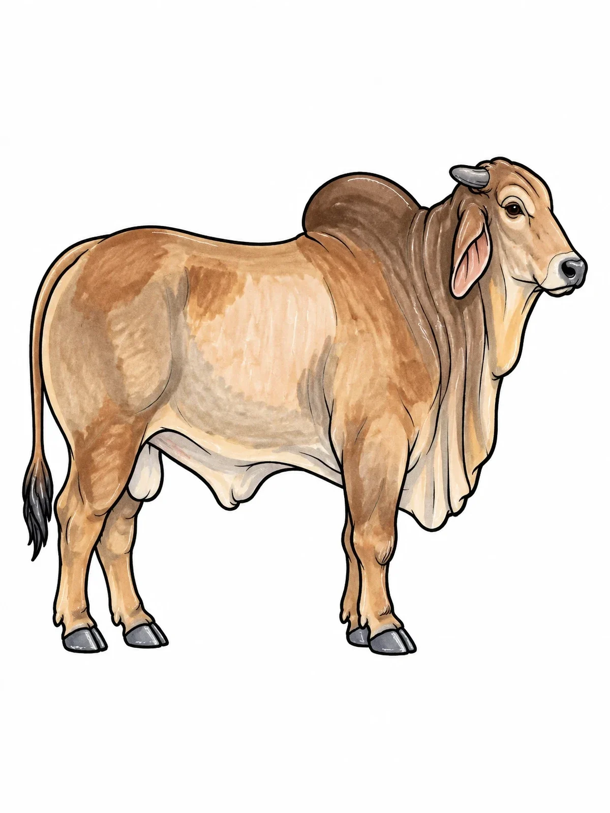 Colored example of the Brahman Bull In Profile coloring page