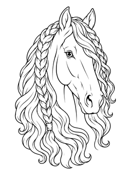 Free printable Braided Friesian Horse Portrait coloring page
