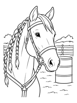 Free printable Braided Horse Portrait With Arena Barrel coloring page