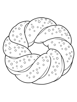 A twisted braided donut coloring page sprinkled with sugar crystals.