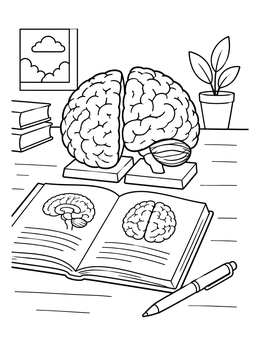 Free printable Brain Model And Study Desk coloring page