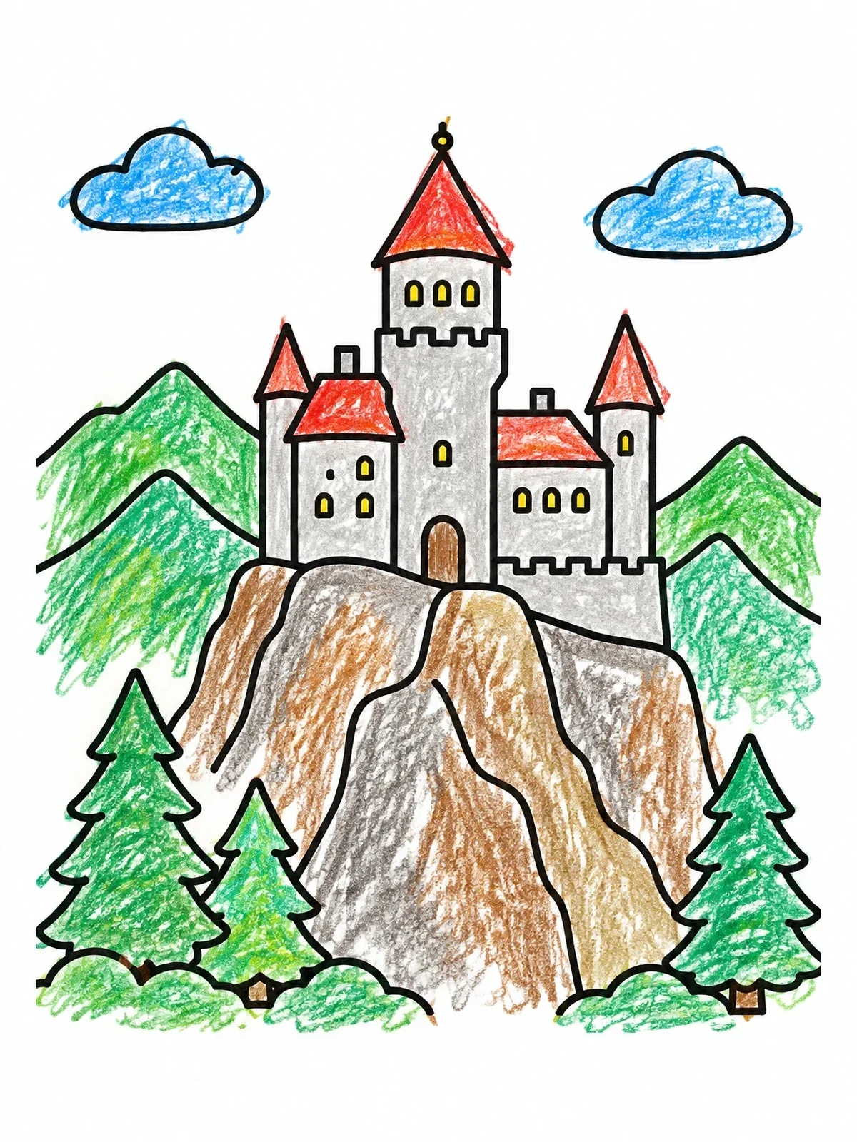 Colored example of the Bran Castle On A Hill coloring page