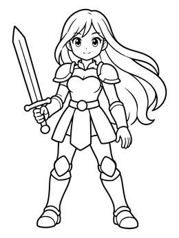 Free printable Brave Anime Girl Warrior With Sword coloring page
