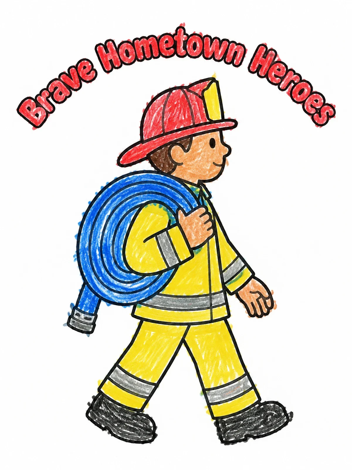 Colored example of the Brave Firefighter Carrying A Fire Hose coloring page