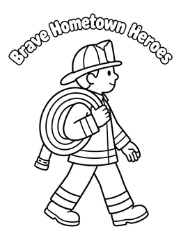 Free printable Brave Firefighter Carrying A Fire Hose coloring page