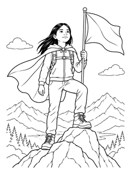 Free printable Brave Girl Conquering The Mountain Peak coloring page