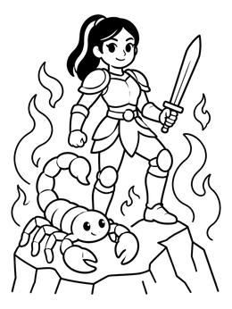Free printable Brave Knight And Friendly Scorpion coloring page