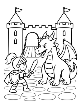 Free printable Brave Knight And Dragon By Castle coloring page