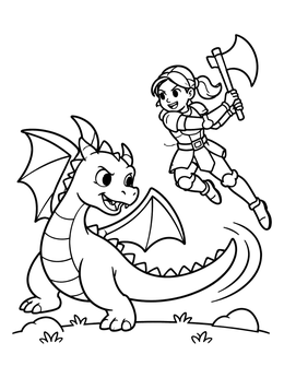Free printable Brave Knight Leaping Over Dragon coloring page