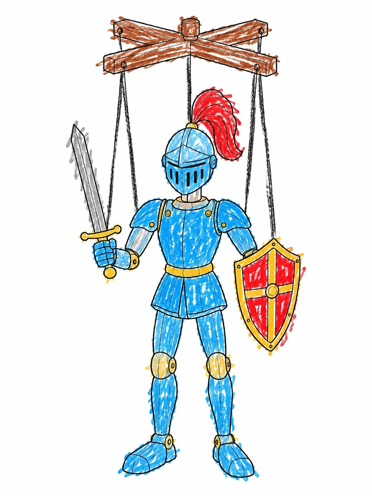 Colored example of the Brave Knight Marionette Puppet coloring page
