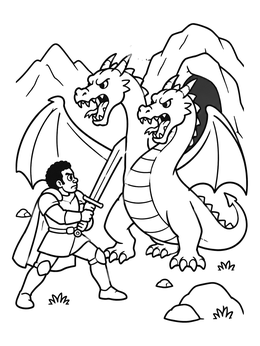 Free printable Brave Knight Facing Two Headed Dragon coloring page