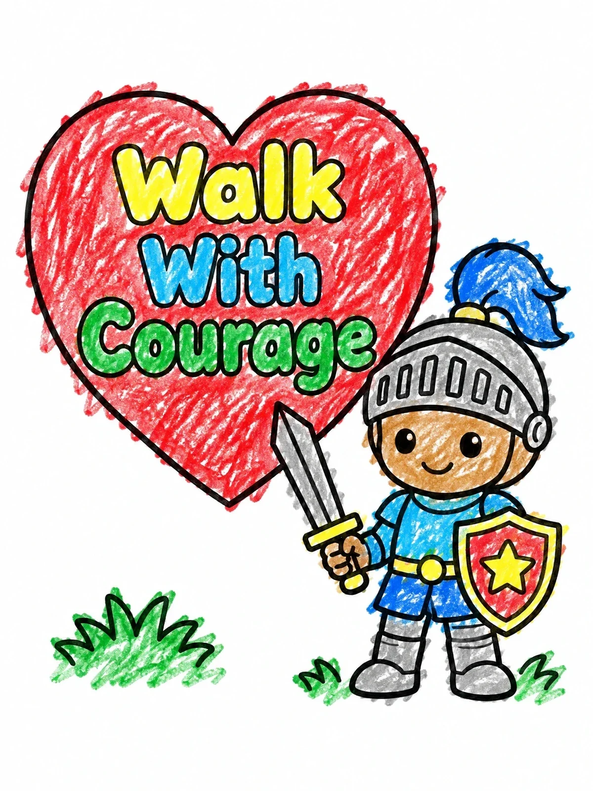 Colored example of the Brave Little Knight With Heart coloring page