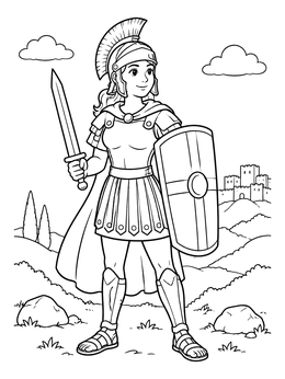 Free printable Brave Soldier In Full Armor coloring page