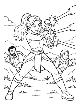 Free printable Brave Superhero Defending Her Friends coloring page