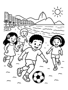 Free printable Children Playing Beach Soccer In Rio coloring page