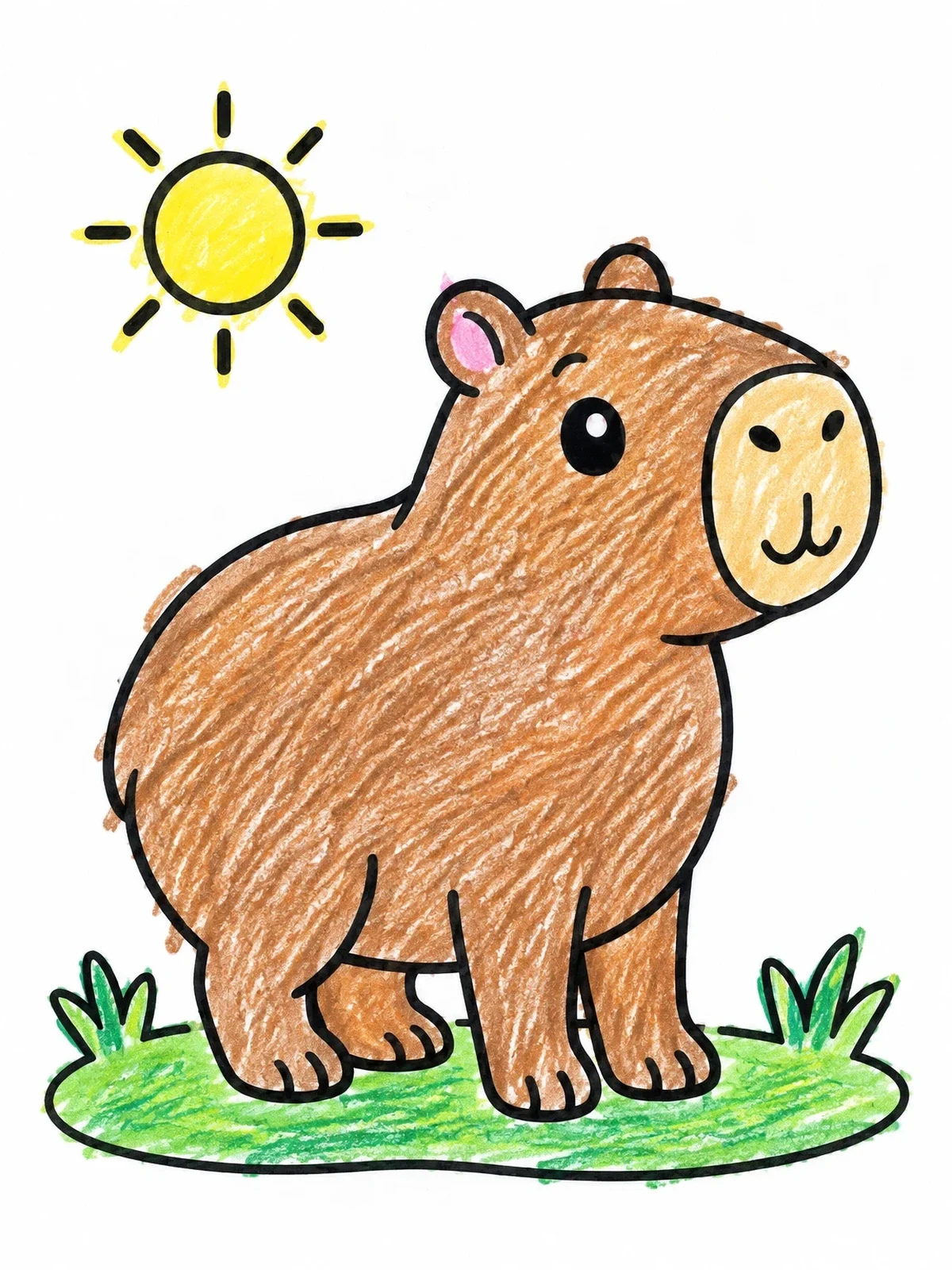 Colored example of the Cute Capybara In The Sun coloring page