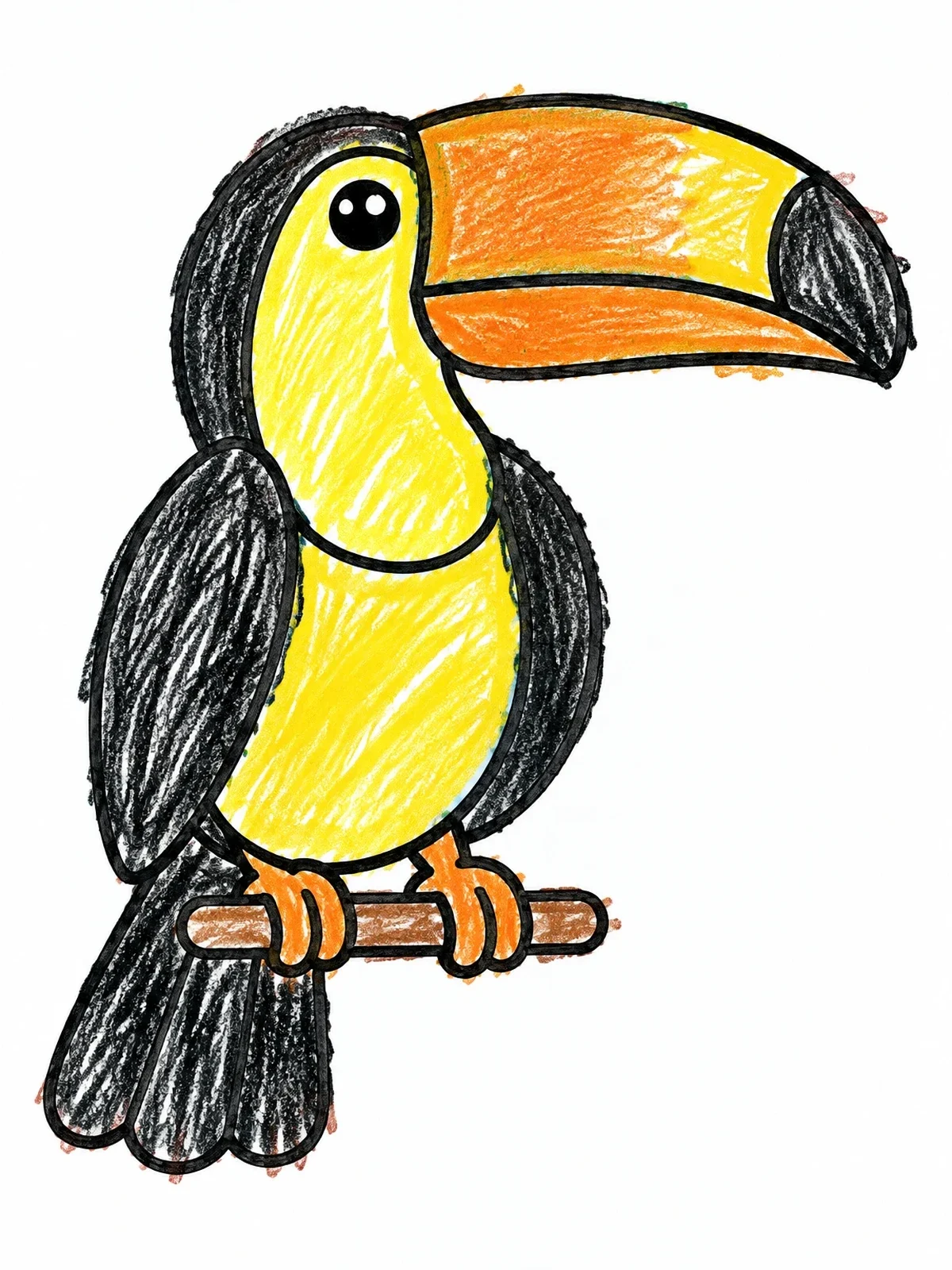 Colored example of the Cute Toucan On A Perch coloring page