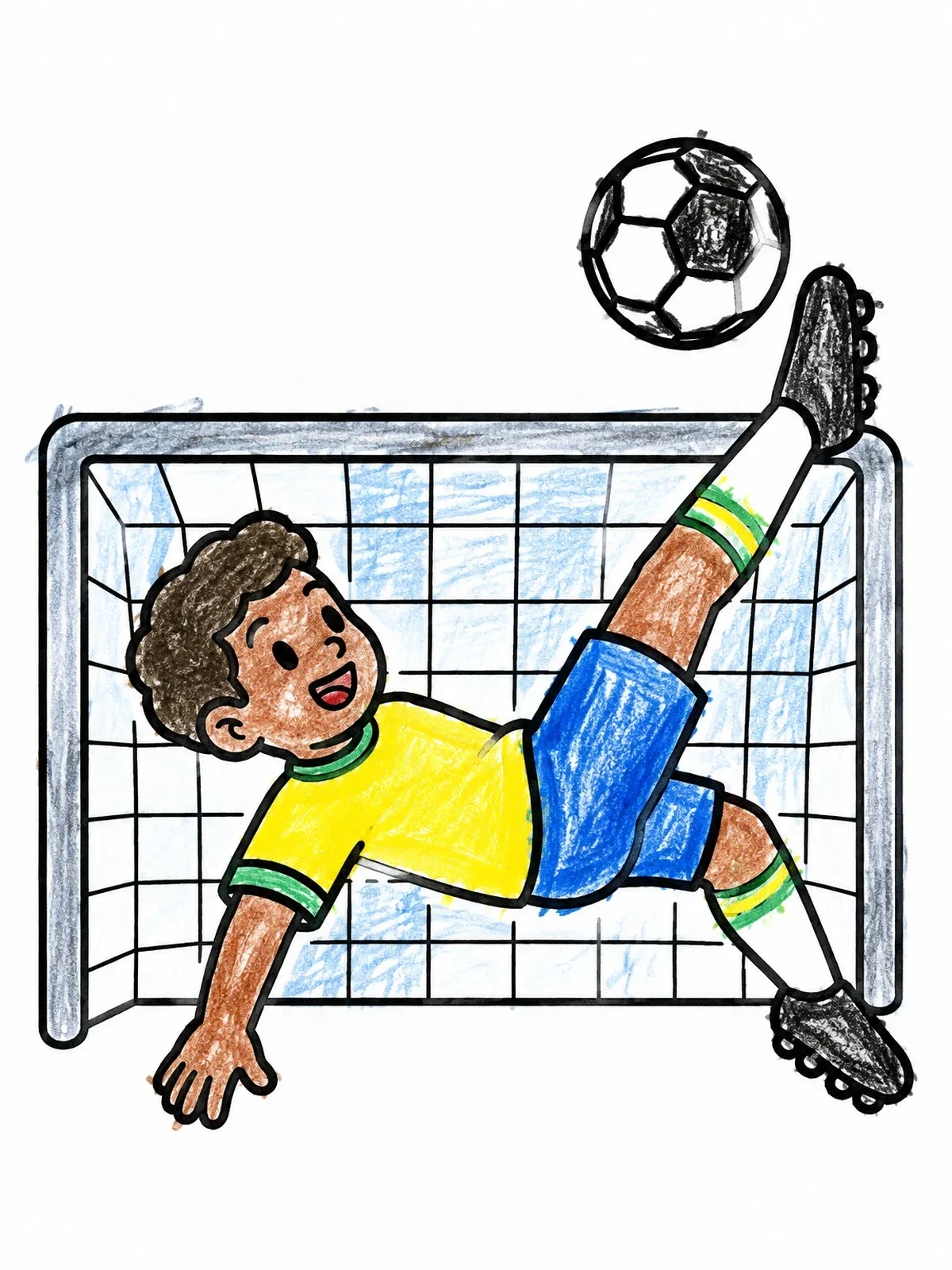 Colored example of the Soccer Player Bicycle Kick coloring page
