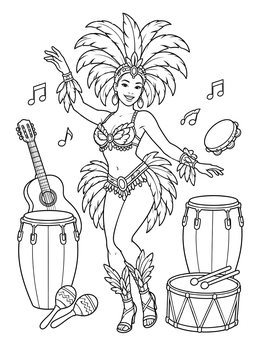 Free printable Brazilian Carnival Dancer With Drums coloring page