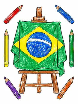 Easel Example Brazilian Flag On Art Easel Coloring Page
