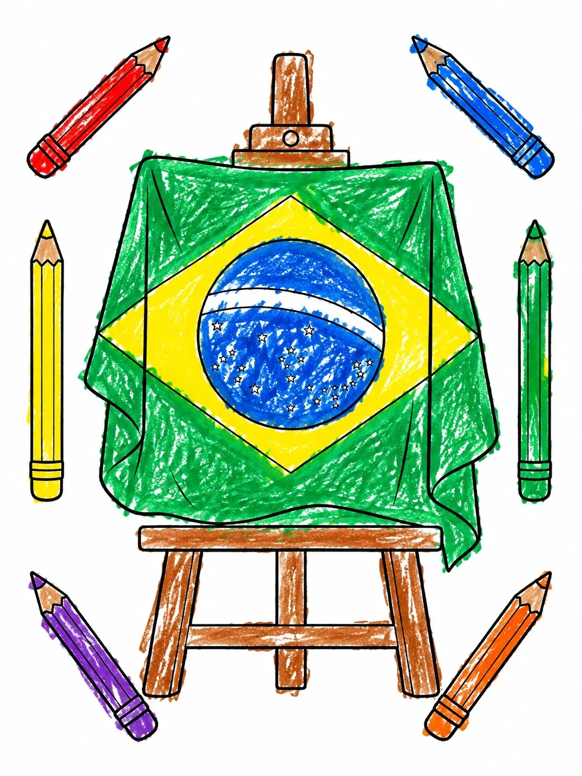 Colored example of the Brazilian Flag On Art Easel coloring page