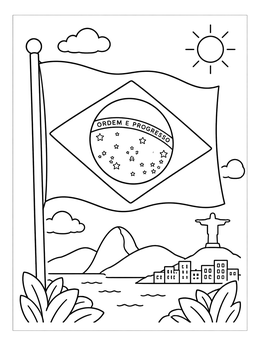 Free printable Brazilian Flag Over Rio De Janeiro coloring page