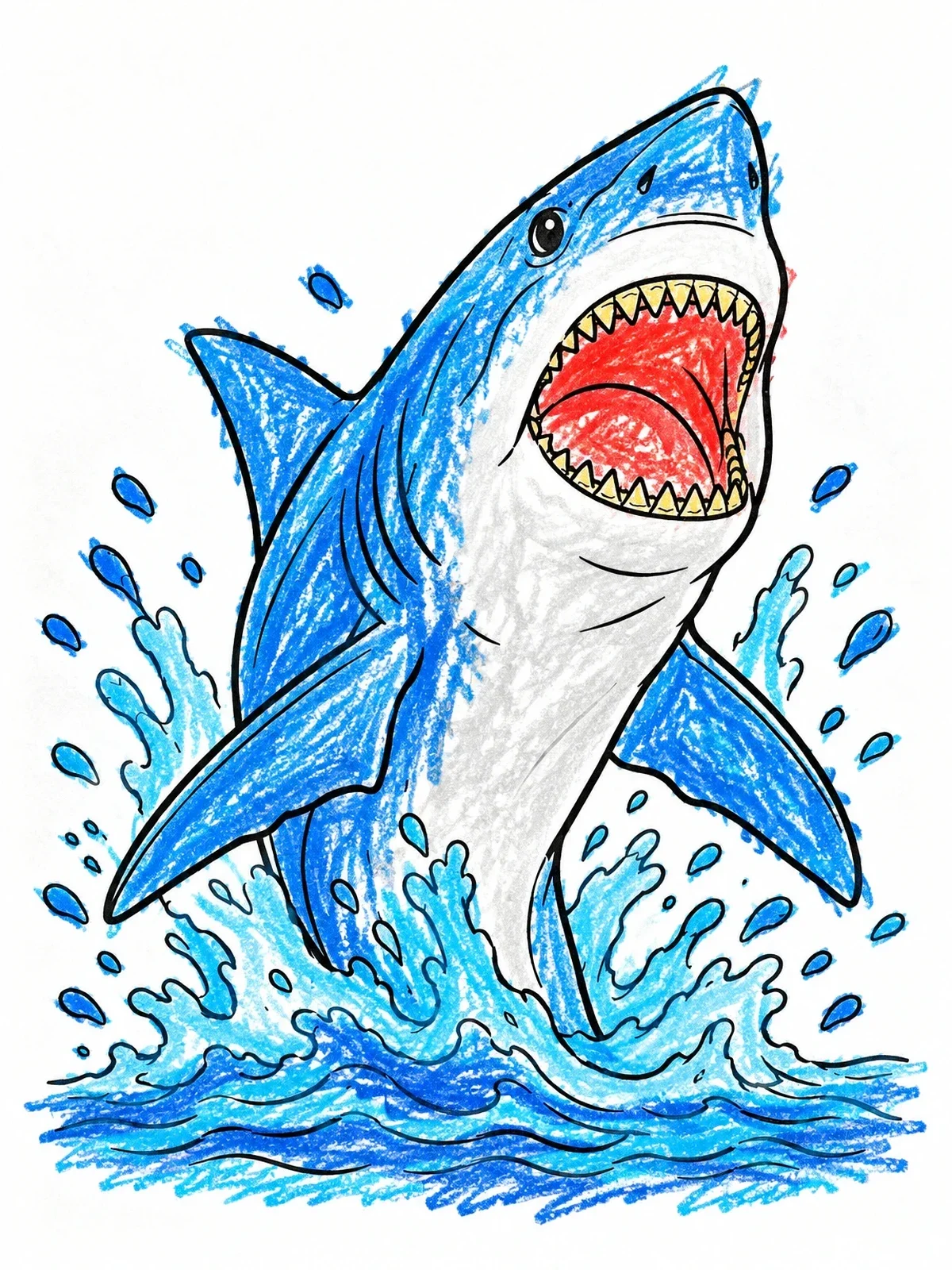 Colored example of the Breaching Bull Shark In Splashing Water coloring page