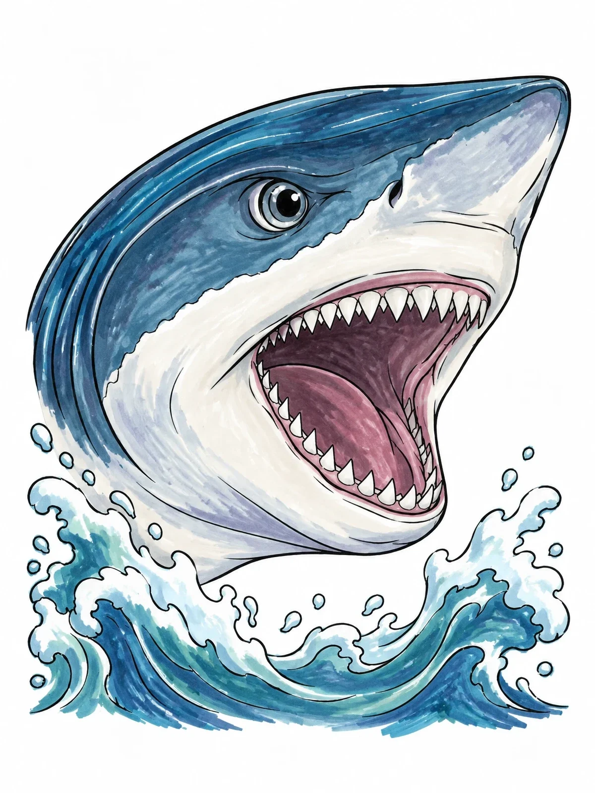 Colored example of the Breaching Mako Shark With Open Jaws coloring page