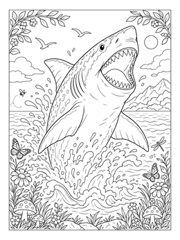 Free printable Breaching Megalodon In Ocean Waves coloring page