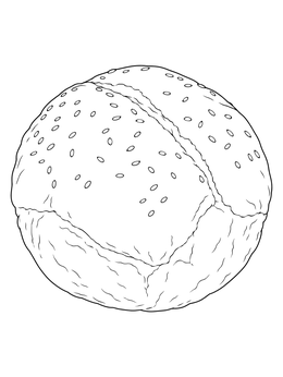 A detailed crusty roll with sesame seeds in this bread coloring page.