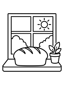 Free printable Bread Loaf On Sunny Windowsill coloring page