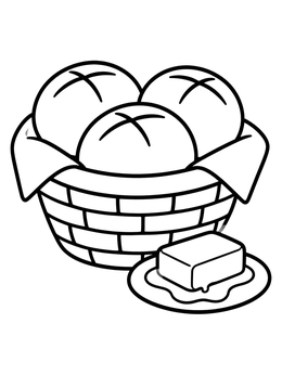 Free printable Bread Rolls In Basket With Butter coloring page