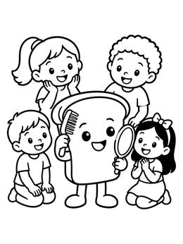 Free printable Cute Toast Character With Children coloring page
